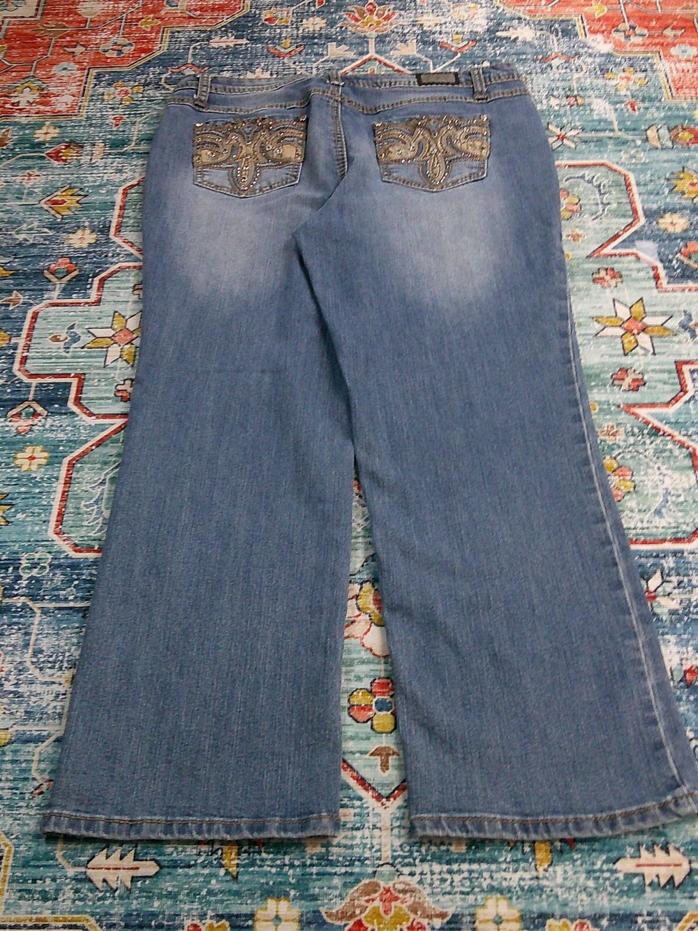 Earl Women’s Jeans with Embroidered & Rhinestone Embellished Pockets-Womens 12P